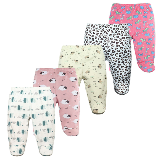 3/4/5pcs/lot Newborn Baby Pants Soft Cotton Cartoon Boys Pants Four Seasons Feet Baby Girls Pants Stripe Baby Trousers 0-12M