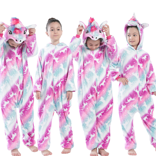 Winter Kigurumi Kigurumi Soft Warm Soft Flannel Pajamas Cartoon Animal Hooded Pajamas Boys Unicorn Pajamas Girls Kids Sleepwear