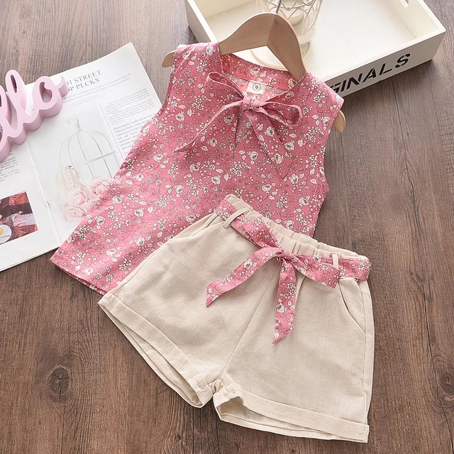 Menoea 2-Pieces Fashion Children's Clothing Sets New Summer Baby Girls Plaid Suspenders Vest Shorts Suits Kids Outfits