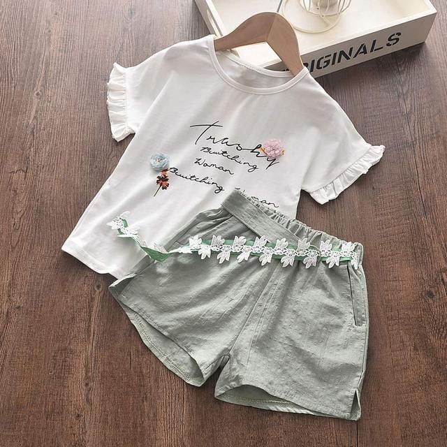 Girls clothes set 2022 new summer sleeveless T-shirt and print bow shorts for girl kids clothes children clothing 3 5 7 years