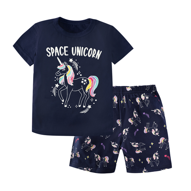 Summer Short Sleeve Cotton Animal Cartoon Dinosaur Unicorn Panda Boys and Girls Clothing Sets Children Pajamas Sets Kids Pajamas