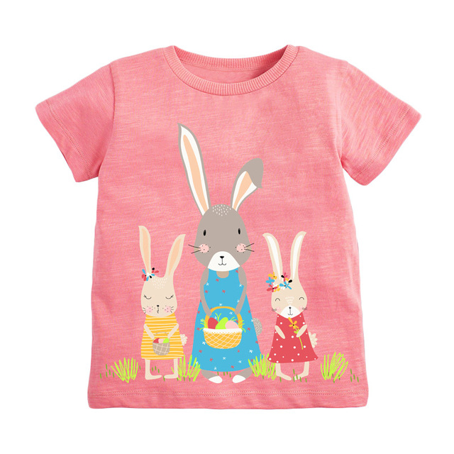 Little Maven 2022 Baby Girls New Fashion Tops Lovely Cartoon Rabbit Cotton T-shirt Soft and Comfort For Kids 2-7 Years