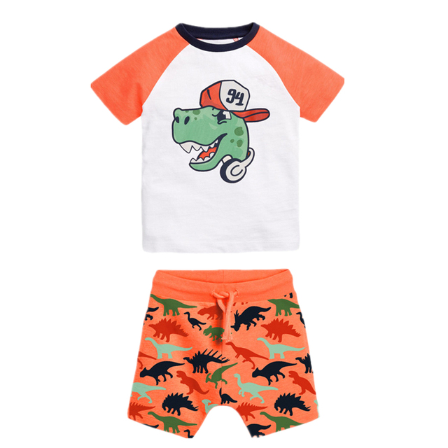 Fashion Clothing Summer Boys Sets Kids Printing T-shirts Cotton Shorts Suits Children Animal Tops Elastic Waist Pants Suit 2-7Y