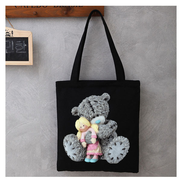 Women Cartoon Anime Bear Shopping Bag Shopper Foldable Reusable Canvas Handbag Harajuku Style Student Bag Canvas Tote Bag Newest