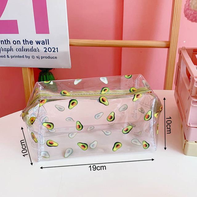 Fashion Transparent Women Cosmetic Bag Fruit Pattern Large Capacity Makeup Zipper Bag Waterproof Simple Travel Accessories