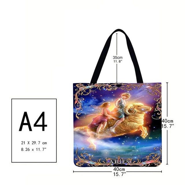 Casual Ladies Tote Bag Constellation Printed Pattern Design Travel Large Capacity Linen Female Exquisite Shopping Bag