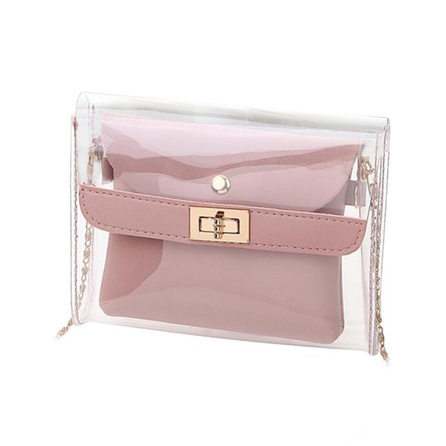 2022 Fashion Women Transparent Sweet Strawberry Pattern Clutches Shoulder Bag Chain Block Color Messenger Handbag Composite Tote