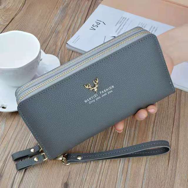 Long Wallet Double Zipper Crown Embroidery Thread Wallet Women Multi Cards Fashion Wild Mobile Phone Bag Wallets 785