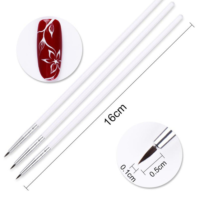 3pcs Nail Art Liner Brush Set Acrylic French Tape Tips Manicure Ultra-thin Line Drawing Pen UV Gel Brushes Painting Tools