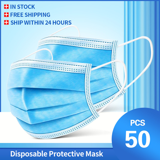 10-200pcs Disposable Face Mask 3 Ply Non-woven Mouth Mask Anti PM2.5 Dust Masks Elastic Earloop Respirator Mask Filter White Masken