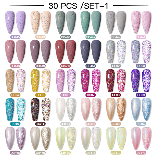 Mtssii 16/60pcs Nail Gel Polish Set Semi Permanent Pure Color and Glitter Gel Set Soak Off UV Gel for Nail Art Beauty DIY Design