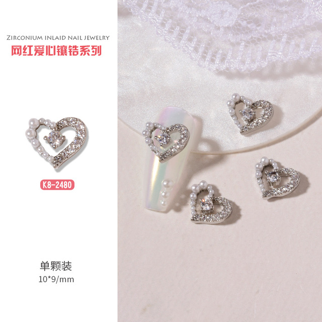 3pcs nail art love zircon color preserved super flash three-dimensional diamond smiley nail accessories love necklace