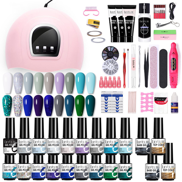 LILYCUTE Nail Gel Polish Set All For Manicure UV LED Dryer Lamp Kit With 18/12pcs Semi-Permanent Soak Off Nail Art Tool Set