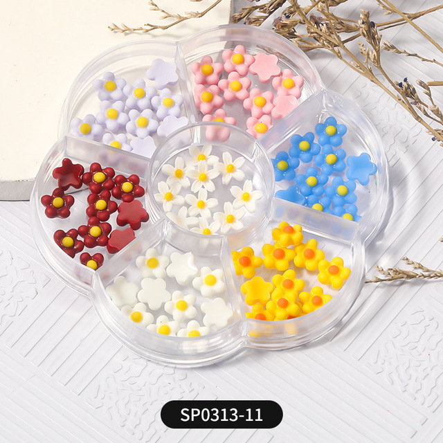 1 Box of 7 Nail Art Decorations Bow Aurora Bear Butterfly Rhinestone Pearl Mixed Set Box DIY Nail Decoration designer charms