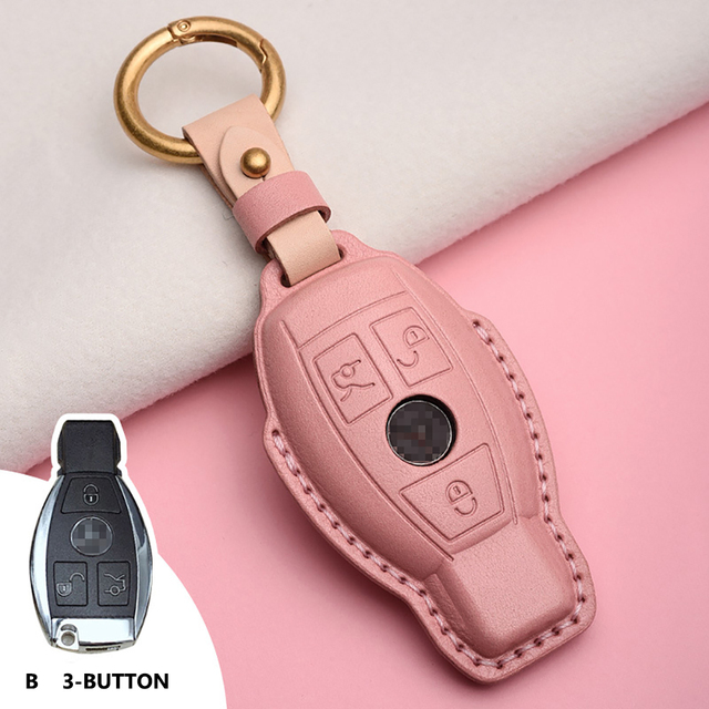 Lady Genuine Cowhide Leather Car Key Case Cover Hot Pressing Protection Shell For Mercedes Benz Hand Made Car Accessories Key Chain