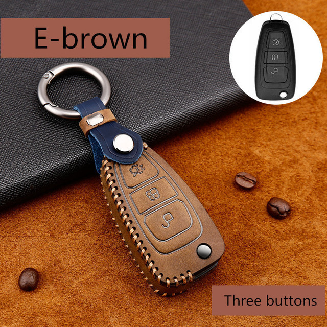 Genuine Leather Handmade Car Key Cover Cover For Ford Focus Fiesta Mondeo Kuga Escape Fusion Mustang Explorer Edge Ecosport