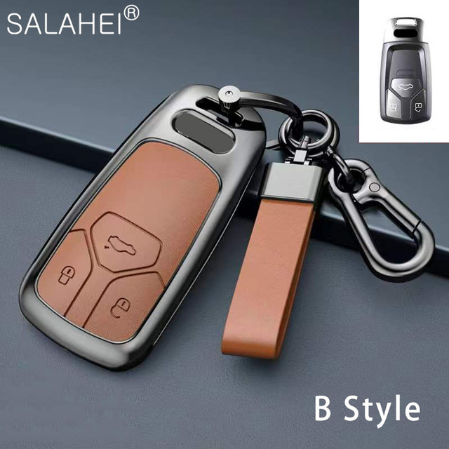 New Fashion Zinc Alloy and Leather Car Key Case Cover for Audi A3 A4 A5 C5 C6 8L 8P B6 B7 B8 C6 RS3 RS6 Q3 Q7 TT 8L 8V S6 S4 S3