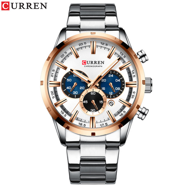 Curren Men's Watch Blue Dial Stainless Steel Band Date Business Men's Watches Waterproof Luxuries Men Wrist Watches for Men