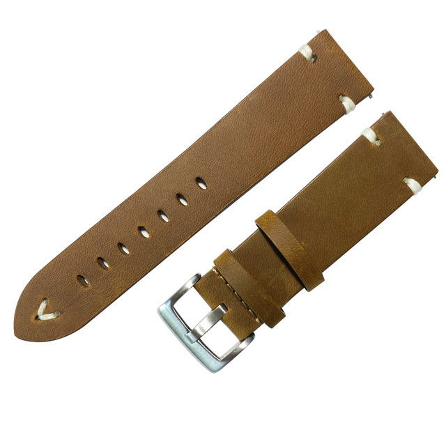 Leather Watchband Strap 18mm 20mm 22mm Quick Release Watch Strap Cowhide Strap Handmade Black Dark Brown Vintage Oil Wax Leather