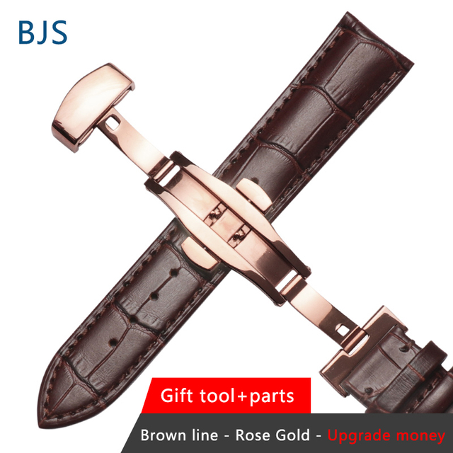 BJS Genuine Leather Watch Band Strap Stainless Steel Butterfly Clasp 13mm 14mm 15mm 16mm 17mm 18mm 19mm 20m 21mm 22mm Watchband