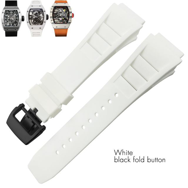 25mm Silicone Watches Rubber Band For Richard Black White Yellow Mil Strap Spring Bar Stainless Steel Buckle Watch Accessories