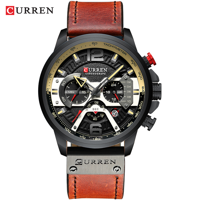 CURREN Men's Fashion Sport Watches Luxury Brand Military Style Leather Wrist Watch Chronograph Fashion