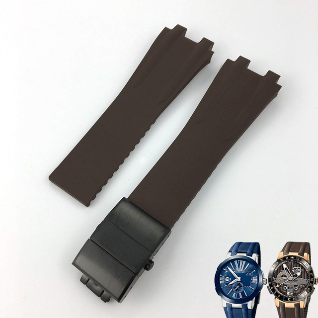 26mm*20mm Silicone Rubber Watch Band Fit For Ulysse Nardin Black Blue Brown Strap Waterproof Steel Folding Buckle Wrist Tools