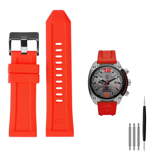 High quality silicone rubber watch band suitable for diesel dz4318/4323/4283/7315/4427 men waterproof soft big strap 24mm26mm