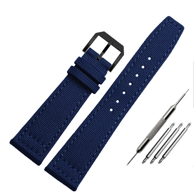 Nylon watch strap for IWC series, portuguese, pilot, 20mm, 21mm, 22mm, canvas, black, blue and green