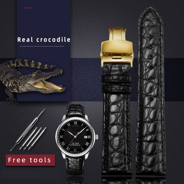 For any wristband luxury genuine crocodile leather watchband 18mm 19mm 20mm 21mm 22mm black brown straps