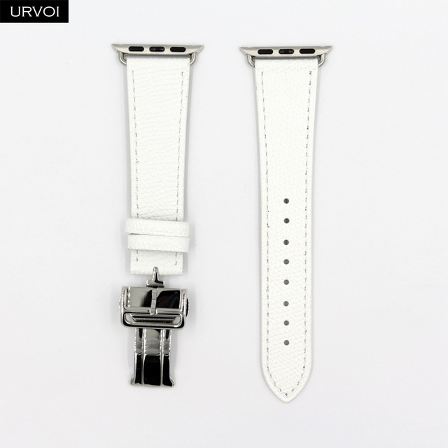 URVOI Deploy Buckle Band for Apple Watch Series 7 6 SE 5 4 3 21 Single Round Strap for iwatch 40 44mm Swift Leather Band Strap