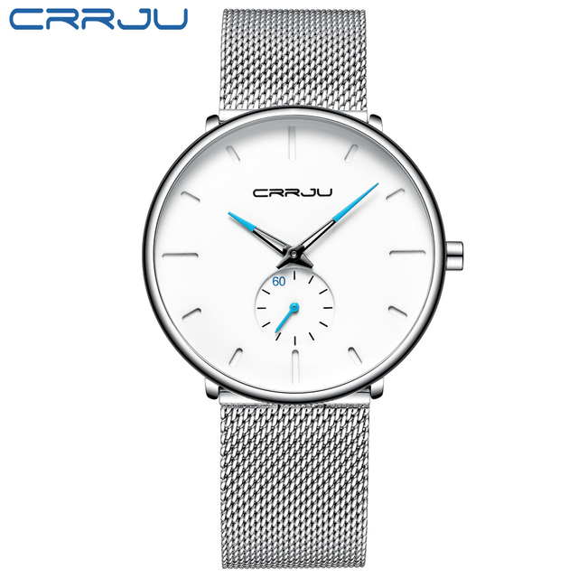 Fashionable Quartz CRRJU Men's Watches Luxury Fashion Slim Mesh Water Resistant Watches