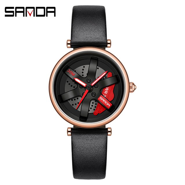 SANDA New Fashion Rotate Wheel Pattern Women's Watch Stainless Steel Waterproof Quartz Watch for Women Luxury Relogio Feminino