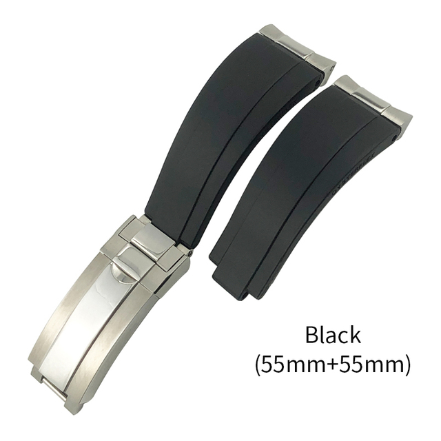 Curved End Metal Link Rubber Watchband 20mm Fit For Rolex Daytona GMT Slide Lock Submarine Buckle Silicone Sport Watch Strap