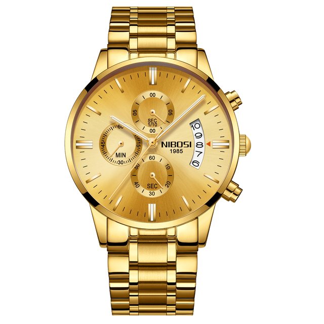 NIBOSI Watches for Men, Gold and Quartz Full Steel Water Resistant Sports Watches