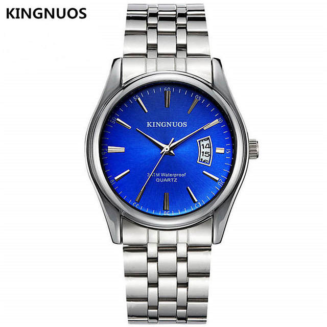 KINGNUOS - Men's Stainless Steel Watch, Water Resistant Sport Band, Quartz, with Calendar