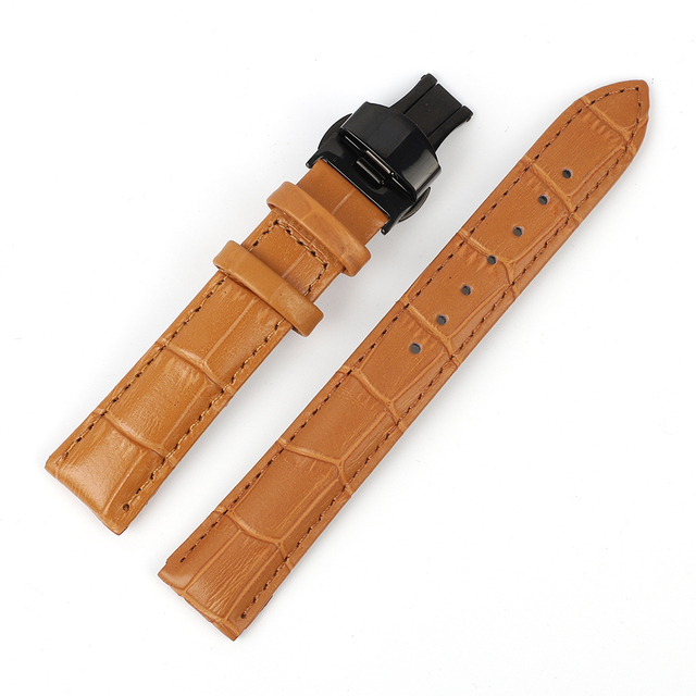 Bamboo Pattern Genuine Leather Wacth Strap Butterfly Buckle Watchband Bracelet for Watch Accessories 18mm 20mm 22mm 24mm