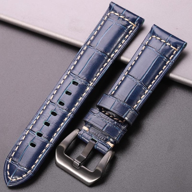 Cowhide Watchband Crocodile Pattern Women Men 20mm 22mm 24mm 5 Colors Watch Strap With Silver Black Steel Buckle Wrist Strap