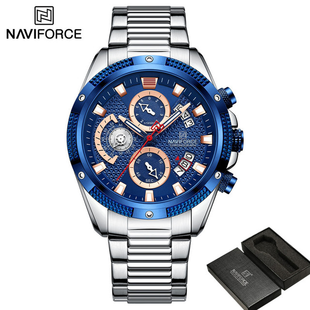 NAVIFORCE Men's Sport Watch Wristwatch Luxury Brand Military Chronograph Stainless Steel Male Quartz Watch Gift 8021