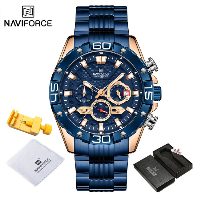 NAVIFORCE Men's Fashion Multifunction Watches Stainless Steel Sports Waterproof Wristwatch Casual Quartz Watch Relogio Masculino