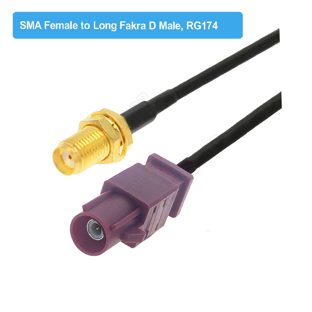 RAL4004 Male/Female Fakra D to SMA Male Right Angle RG174 Cable Adapter GSM Antenna Extension Cord RF Coaxial Pigtail Jumper