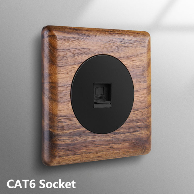 Avoir Black Walnut Solid Wood Wall Light Switches With LED Indicator Toggle Switch 1 2 3 4 Gang 2 Way EU French Electrical Socket