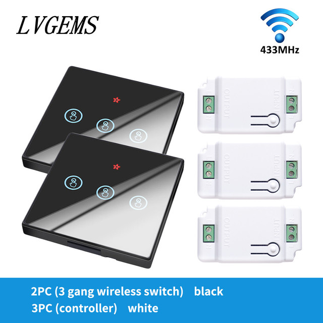 Wireless Switch with Touch Glass Panel, 1/2/3 Button, RF433Mhz, Smart Home Improvement, Wireless Remote Control, Controller, 90-240V