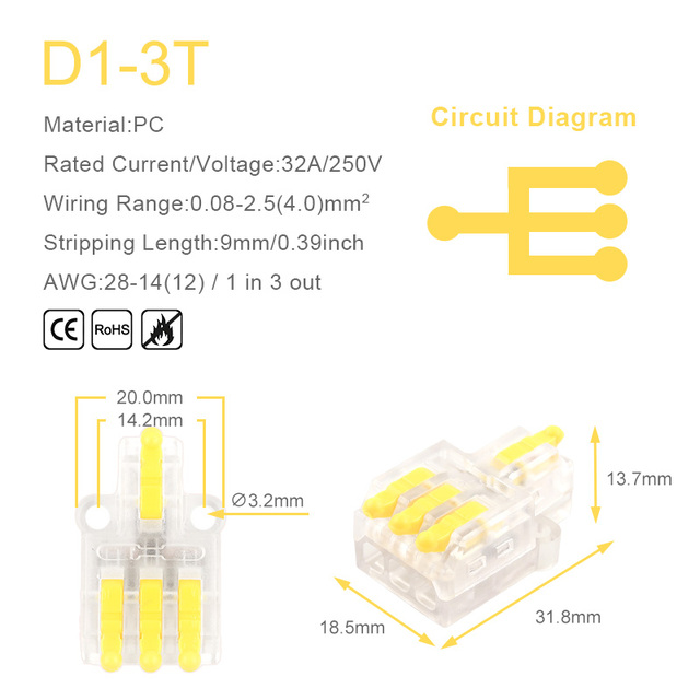 25/50/100pcs Transparent Can Fixed Wire Splitter Universal Compact Connector Terminal Block Cable Fast Splicing Wiring Connector