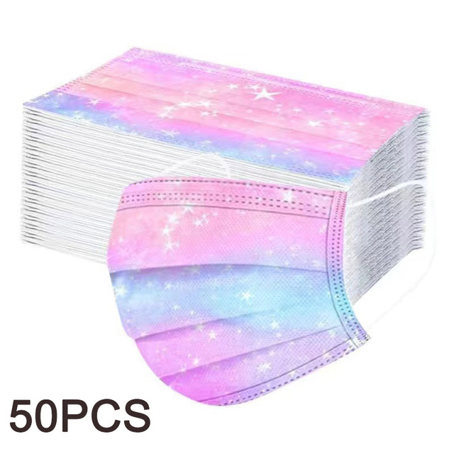 Adult Disposable Mouth Mask Colorful Space Galaxy Print Mask Disposable Tie-dye Gradient Printing Mask 3D Non-woven Mask