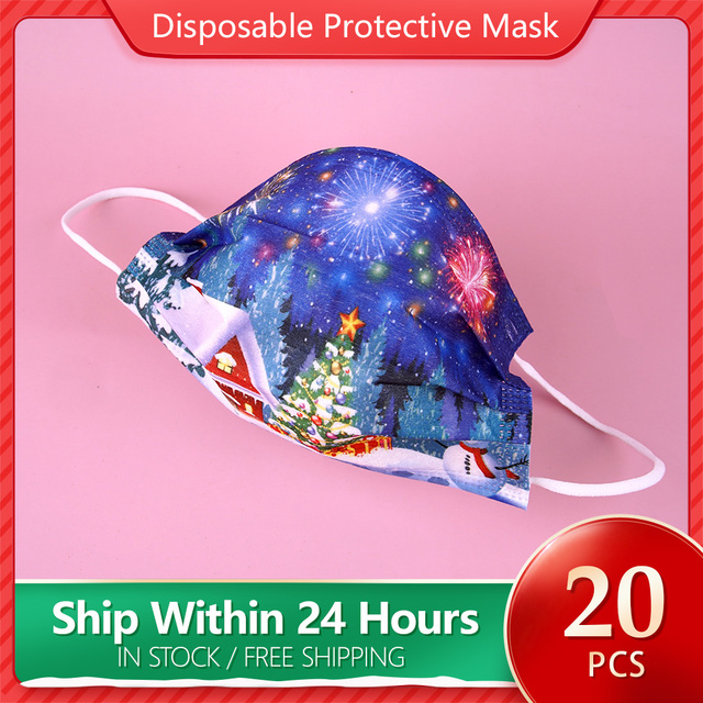Christmas Disposable Christmas Face Mouth Masks Women Colorful Adult 3 Layers Filter Non-woven Fabric Printed Mascarilla Navidad Noel
