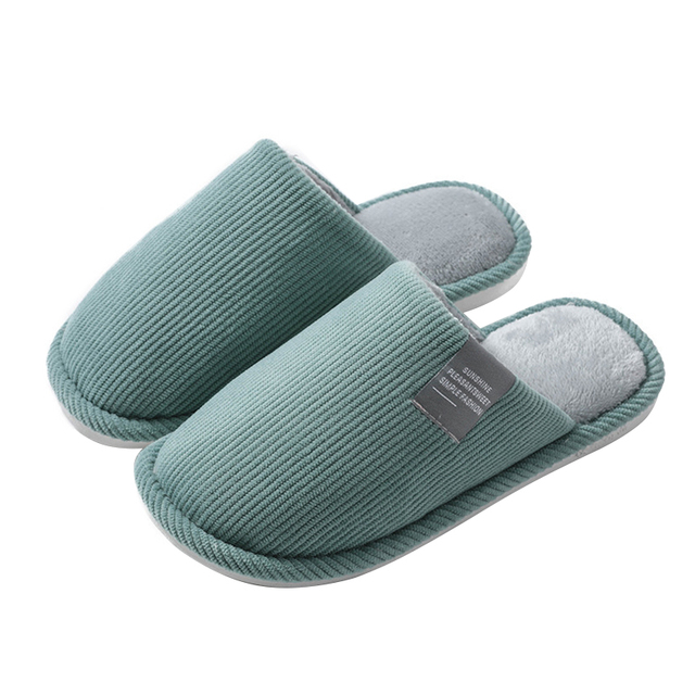 Men Slippers Solid Color Autumn And Winter Home Slippers For Men Warm Indoor Beadroom Slides Men Stripe Cotton Slippers