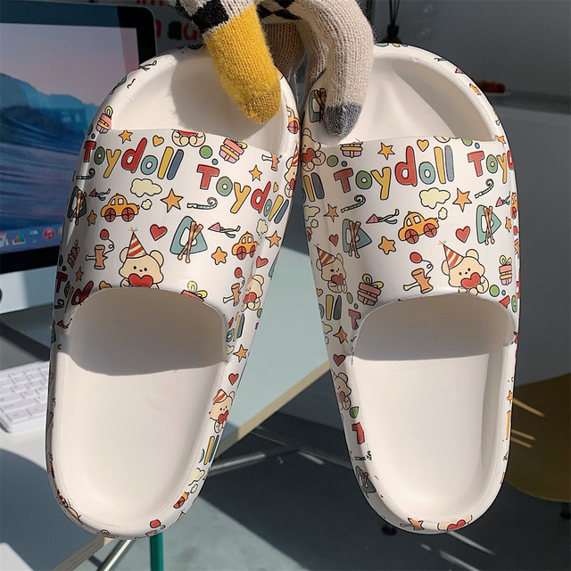 Cute Cow Slippers Female Summer Home Indoor Slippers Slides Non-slip Bath Shoes Beach Sandals Outdoor Comfortable Platform