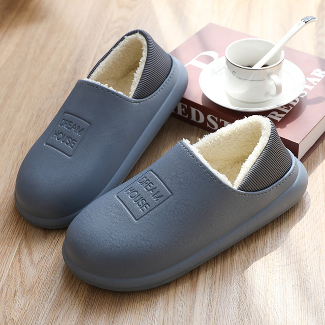 2021 winter women slippers eva waterproof warm plush home shoes ladies non-slip indoor soft sole cotton slides couple shoes