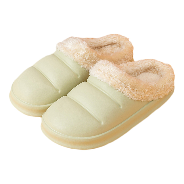 Winter Women Fur Slippers Waterproof Warm Plush Household Slides Indoor Home Thick Sole Shoes Non-slip Solid Couple Sandals